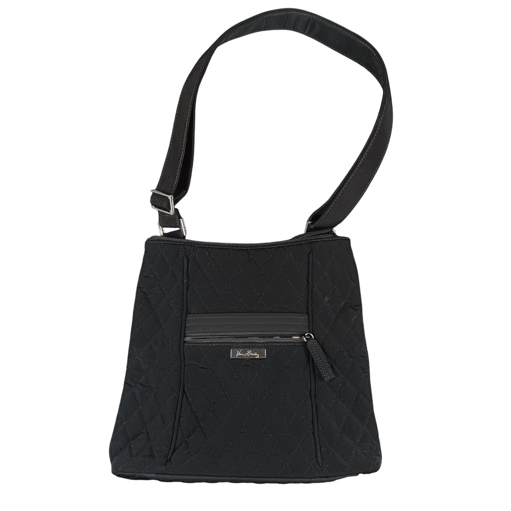 Vera‎ Bradley Black Quilted Crossbody Bag Leopard Print Interior